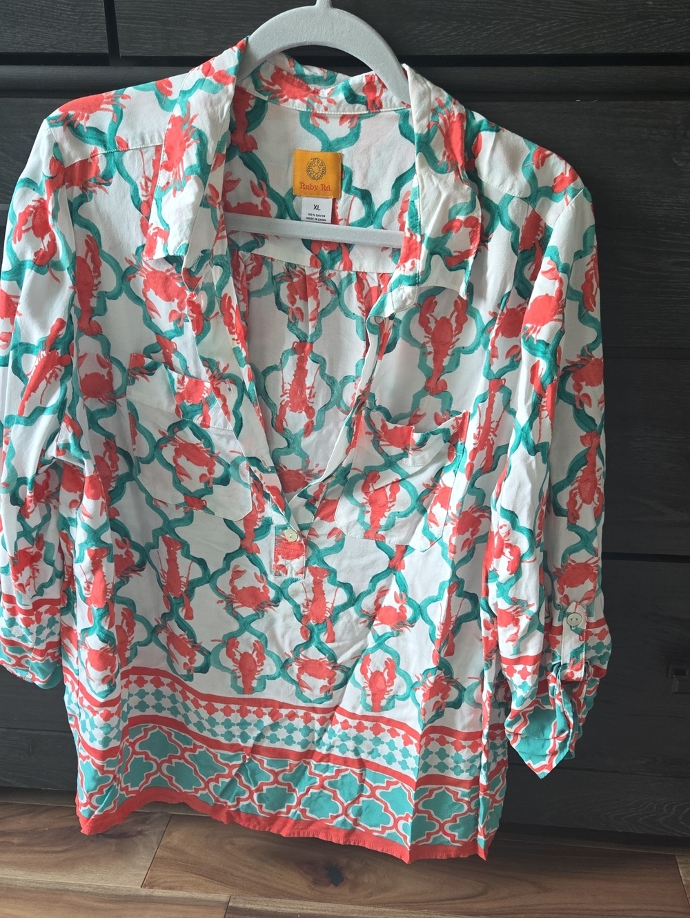 Women's Tunic Top with Coral & Teal Lobster Print